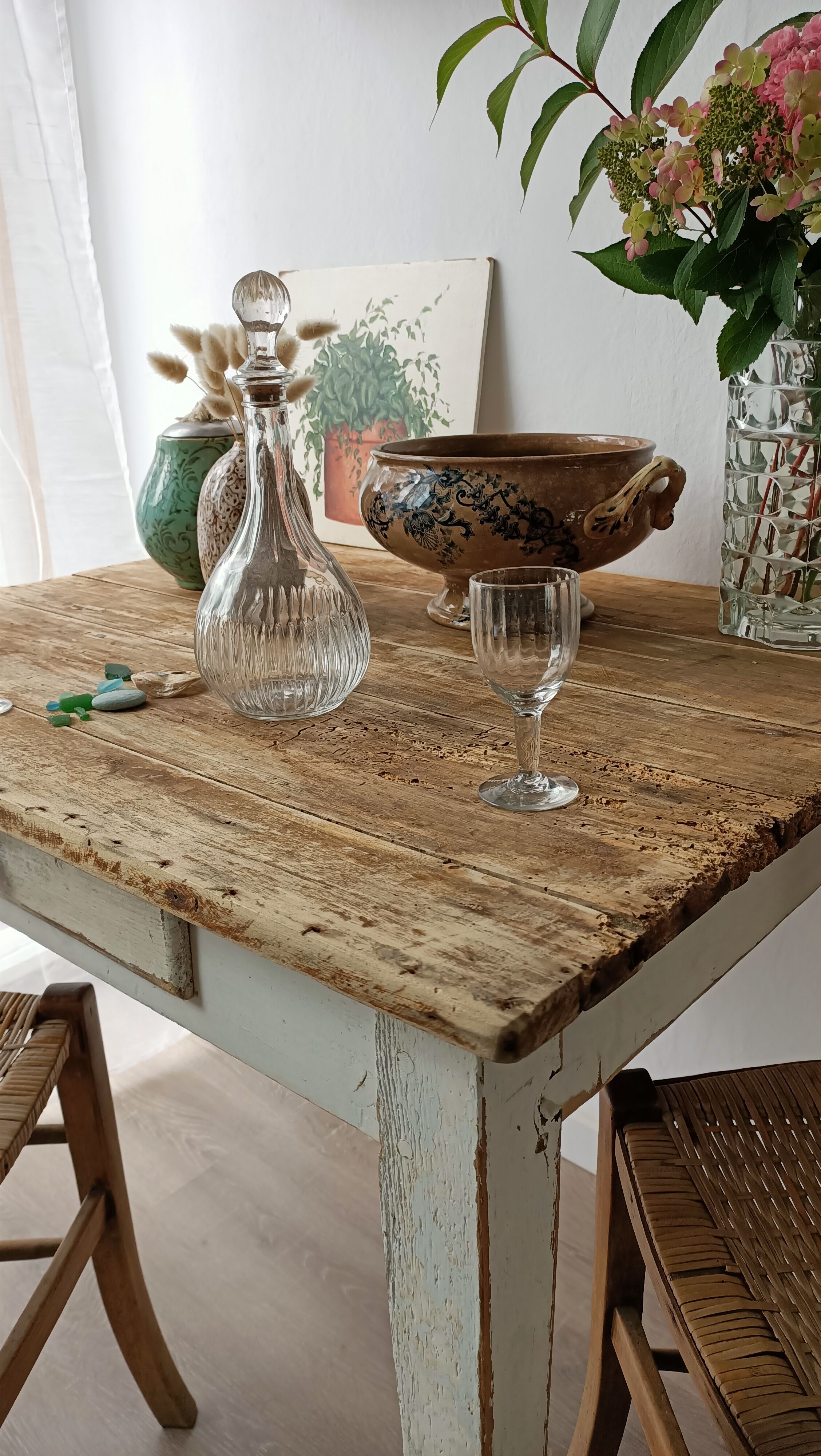 Table bois patiné 1 tiroir