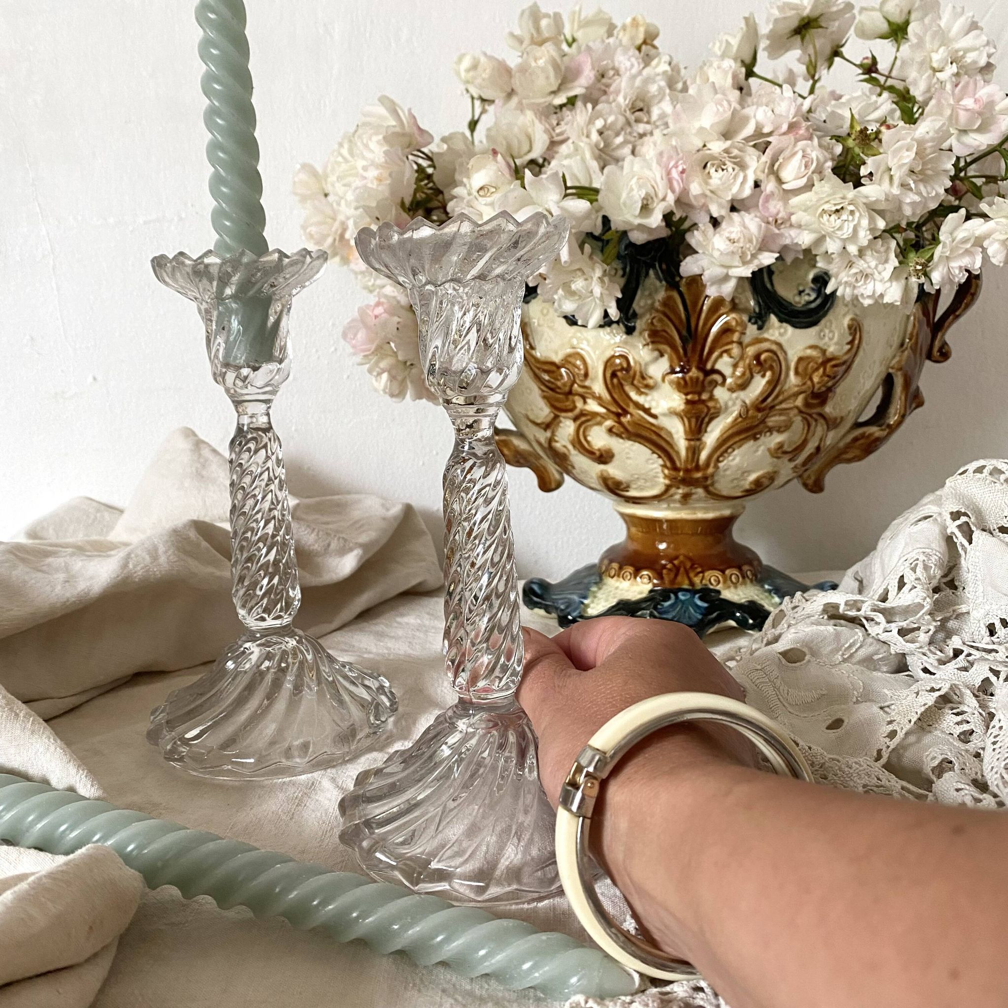 Pair of molded glass candlesticks - 1960s