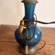 Blue Enamelled Ceramic Lamp Base Brass Vintage Oil Lamp Style