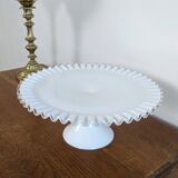 Ancien présentoir en verre opale blanc dentelé