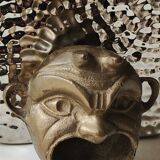 Ashtray/empty pocket devil's satyric head/diablotin, in bronze with golden patina. signed medina iran