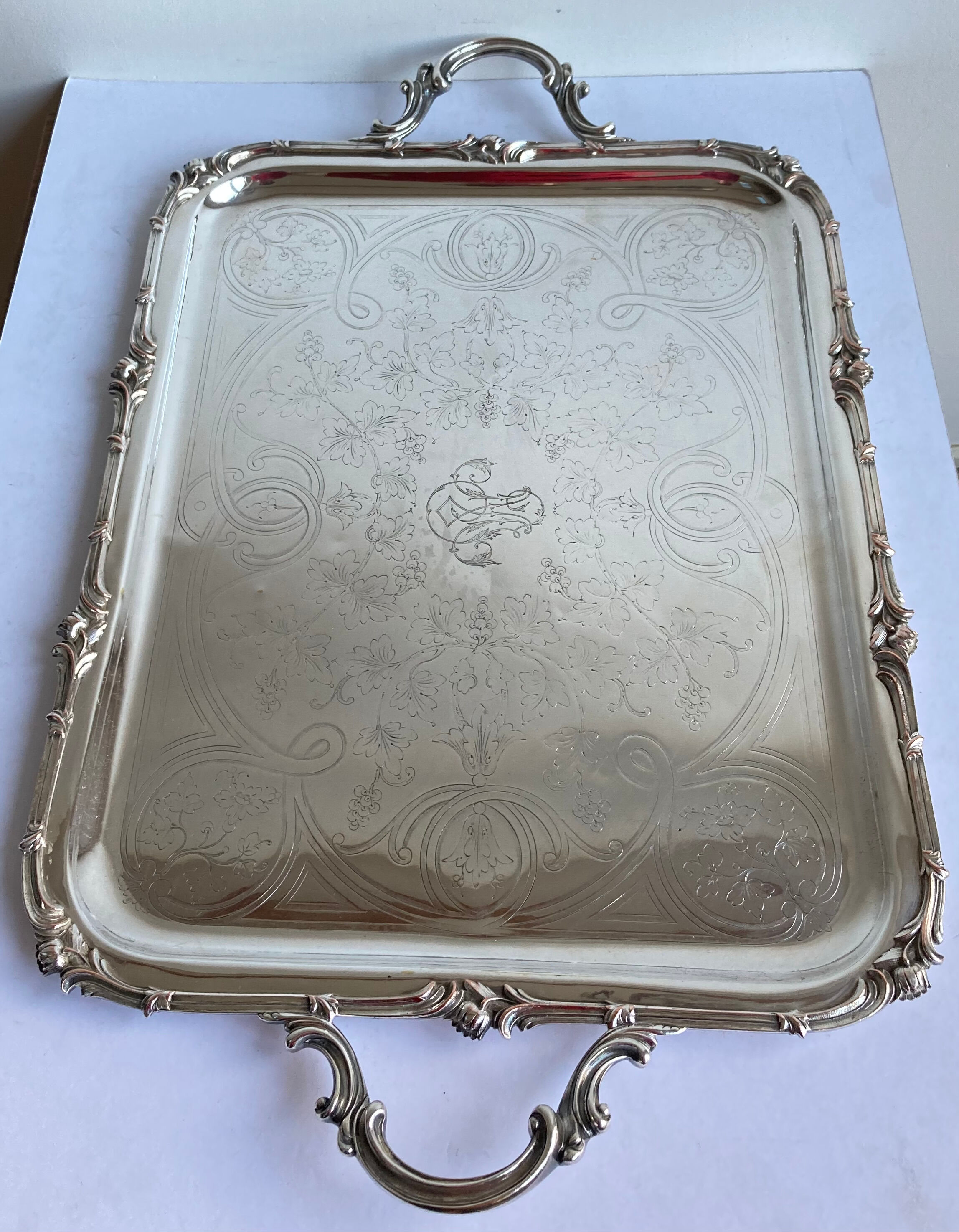 Old flat tray of service Christofle model rockeries silver metal