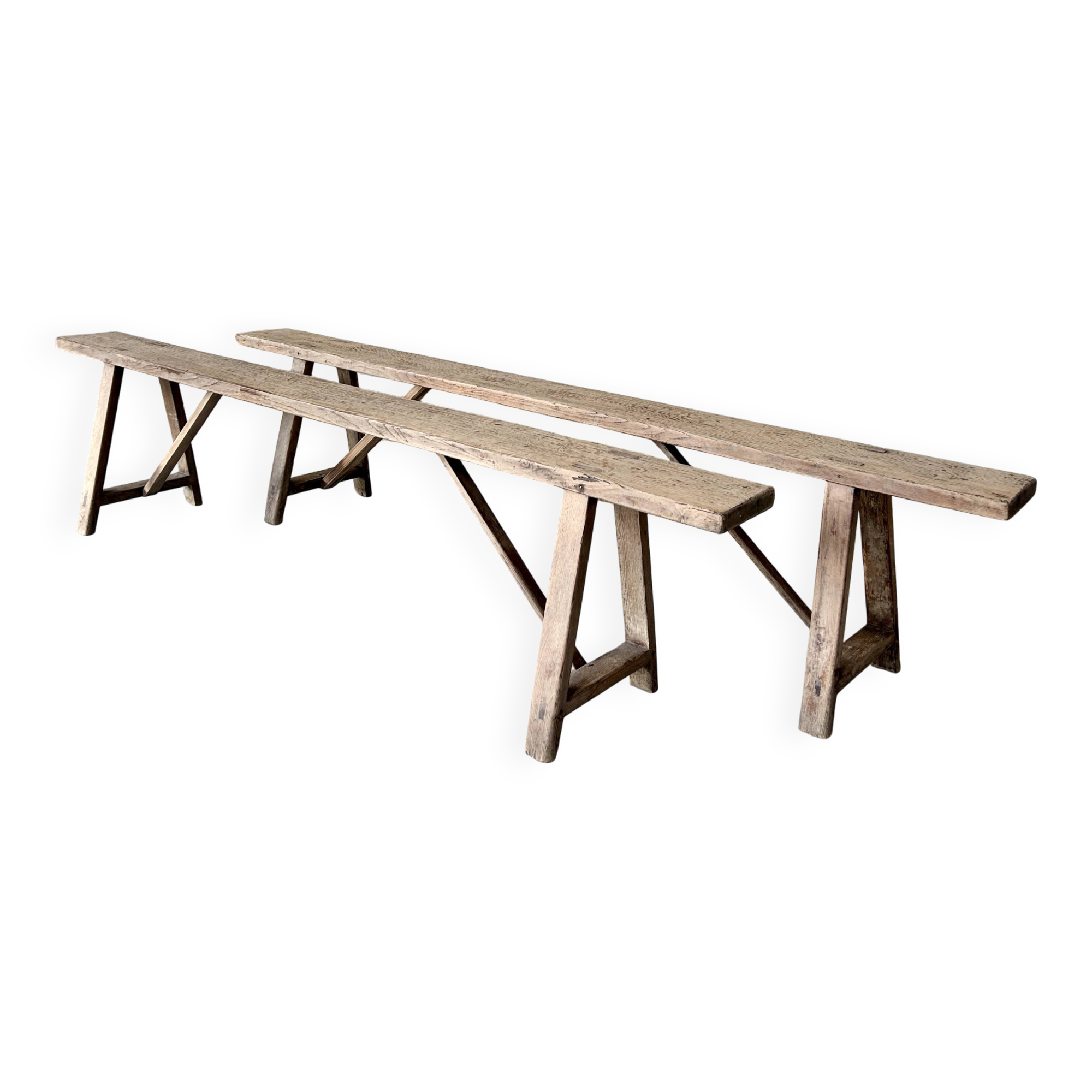 Pair of antique farm benches