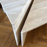 Table basse triangle travertin up & up vintage 1970 Italie