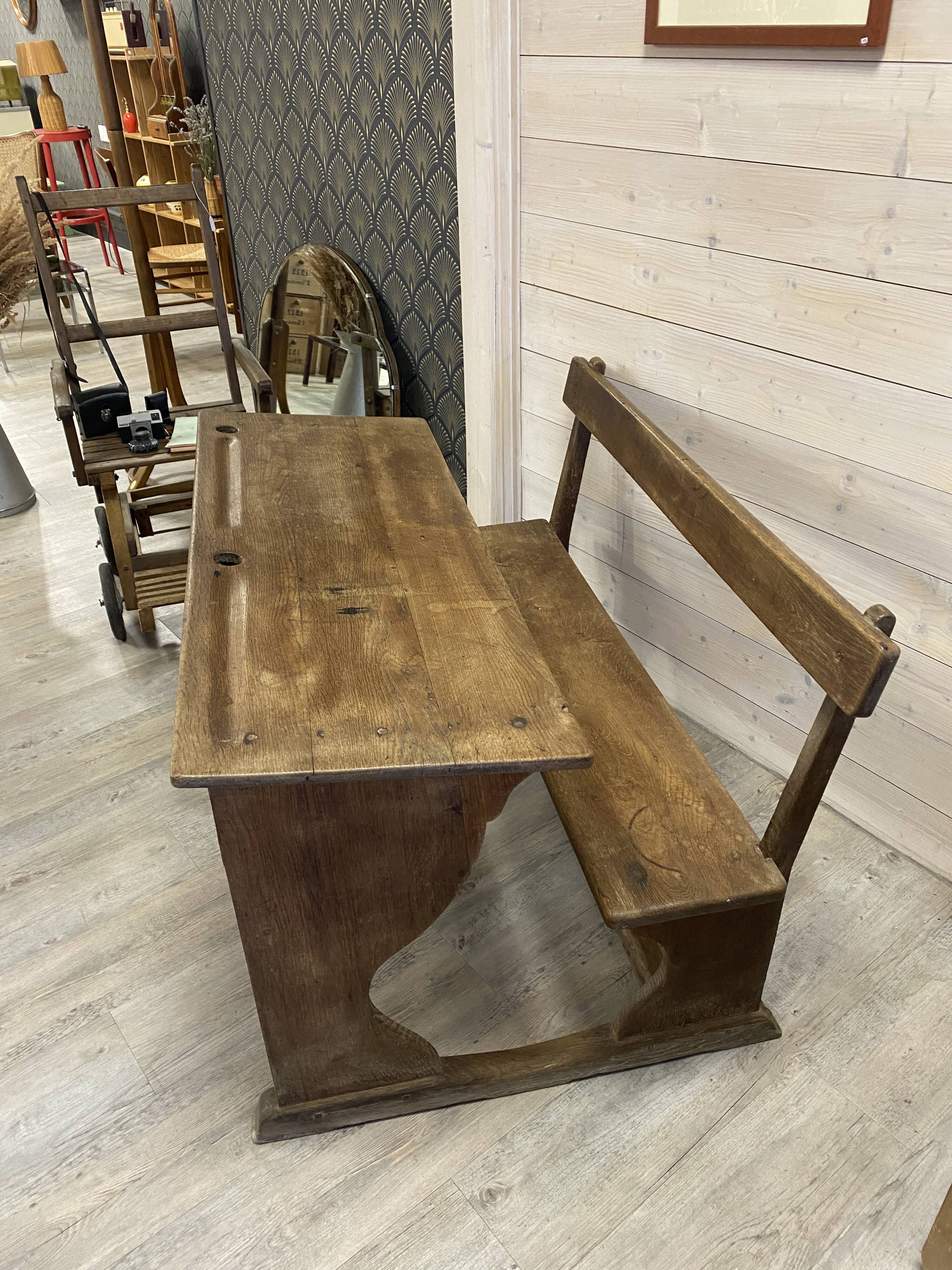 Double wooden school desk, 19th century