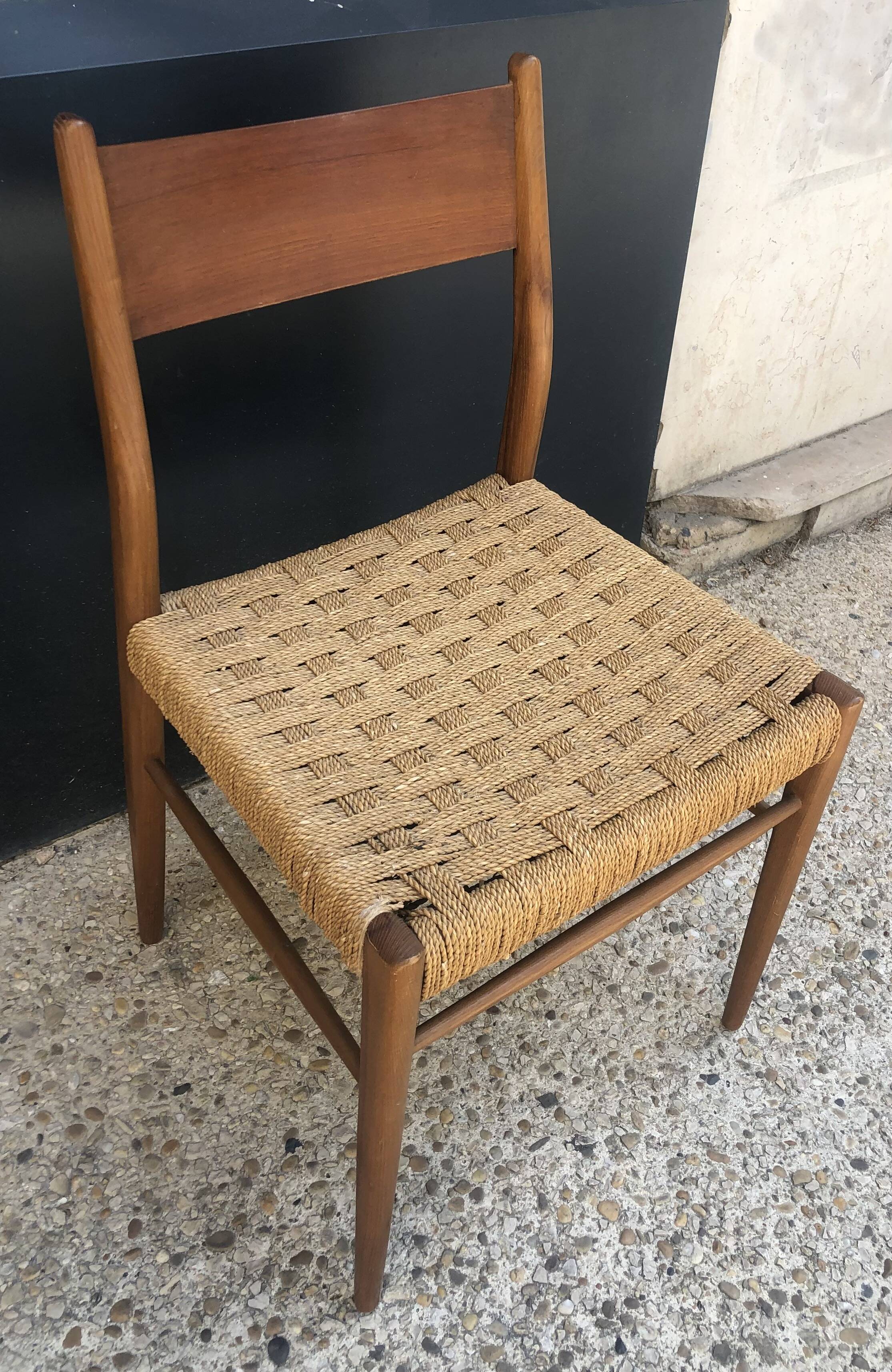 Pair of teak and rope chairs from the 60s