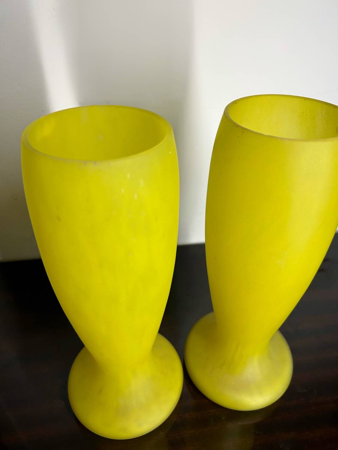 Pair of Art Deco yellow glass paste vases