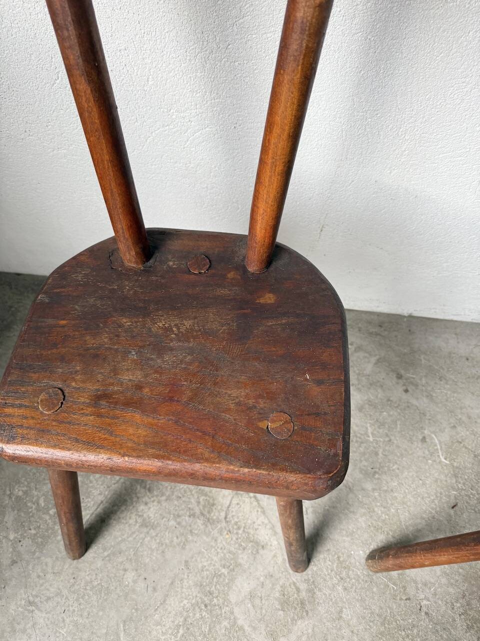 Pair of Savoyard tripod chairs, folk art, oak.