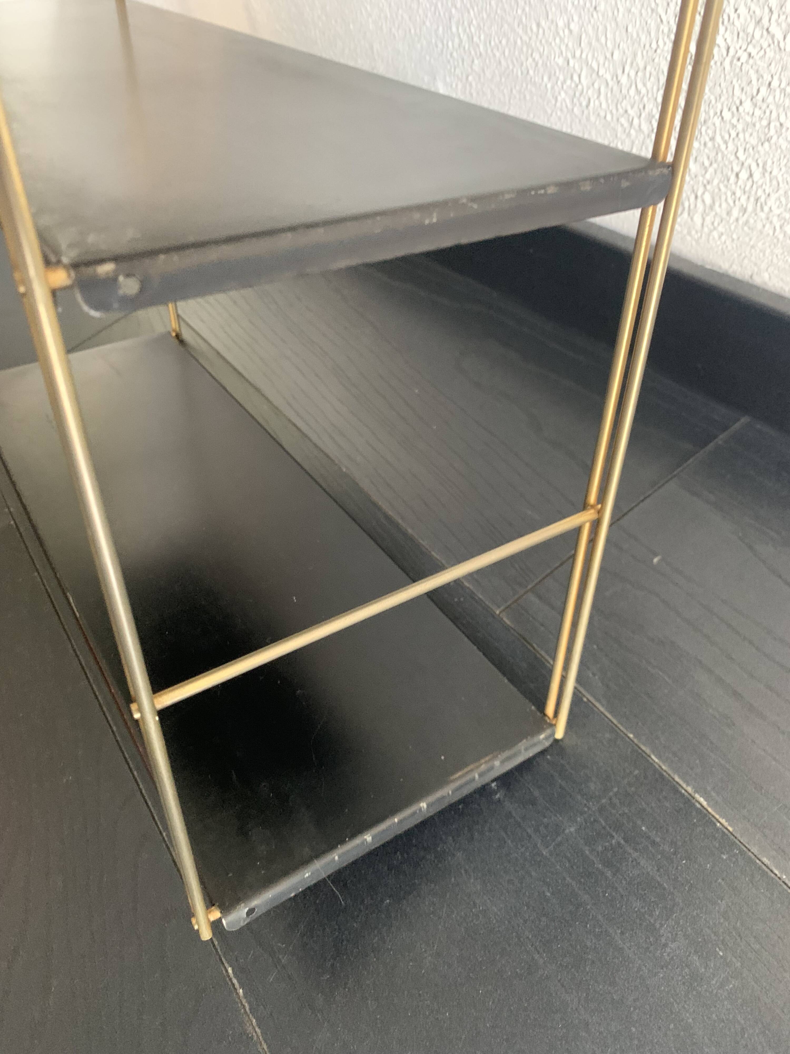 Vintage 1960 String wall shelf black gold - 58 x 49 cm