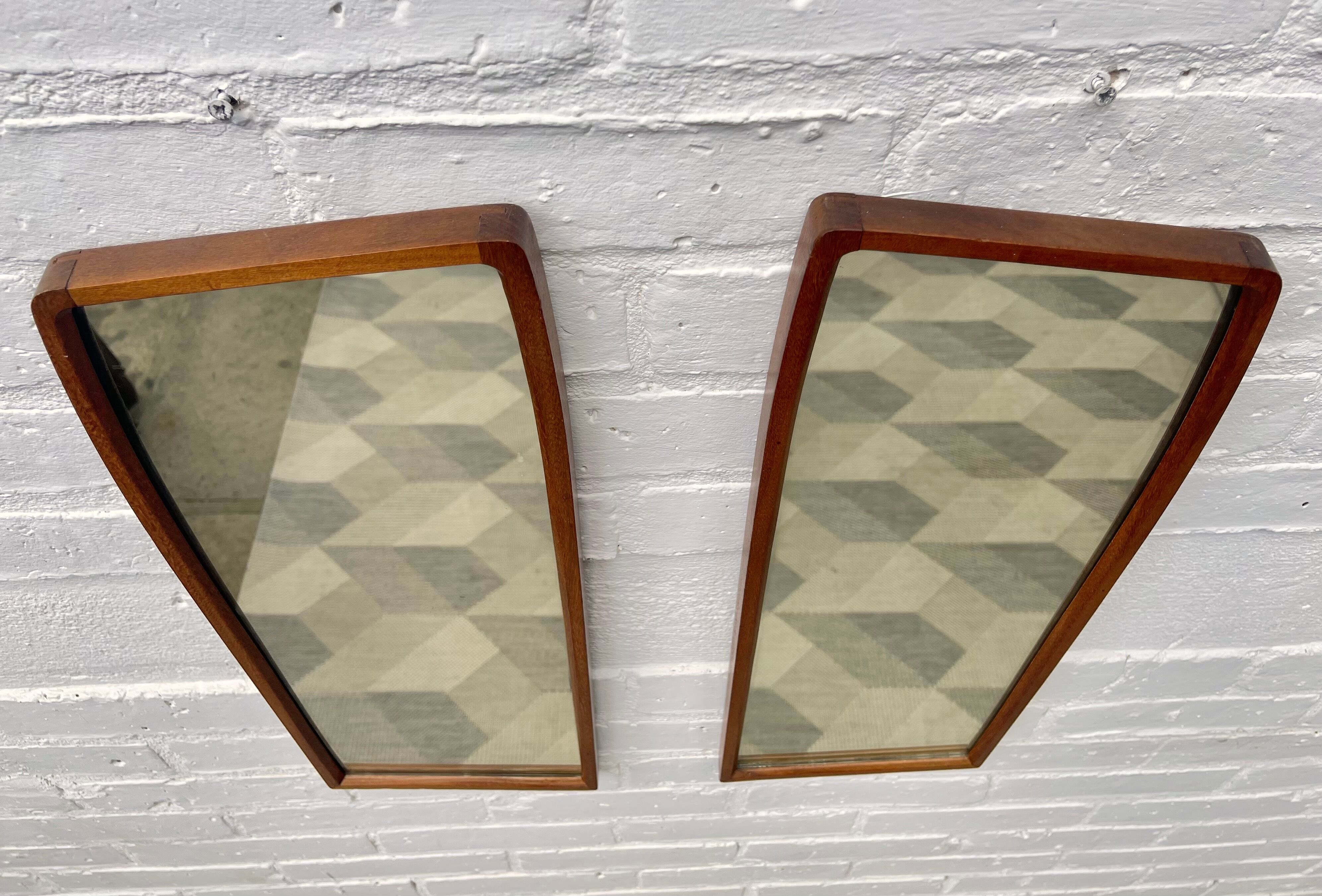 Pair of vintage teak wall mirrors - 58x21cm