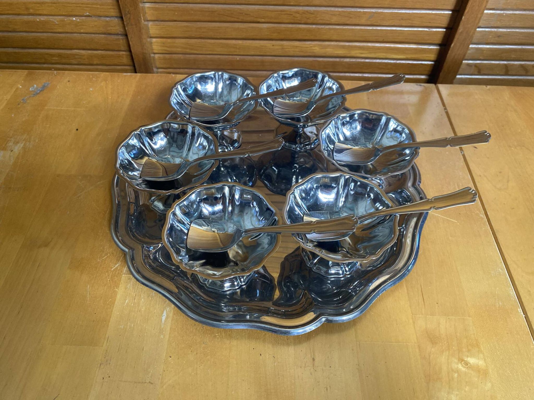 Ice Cream Service GUY DEGRENNE Tray + 6 Bowls + 6 Vintage Spoons