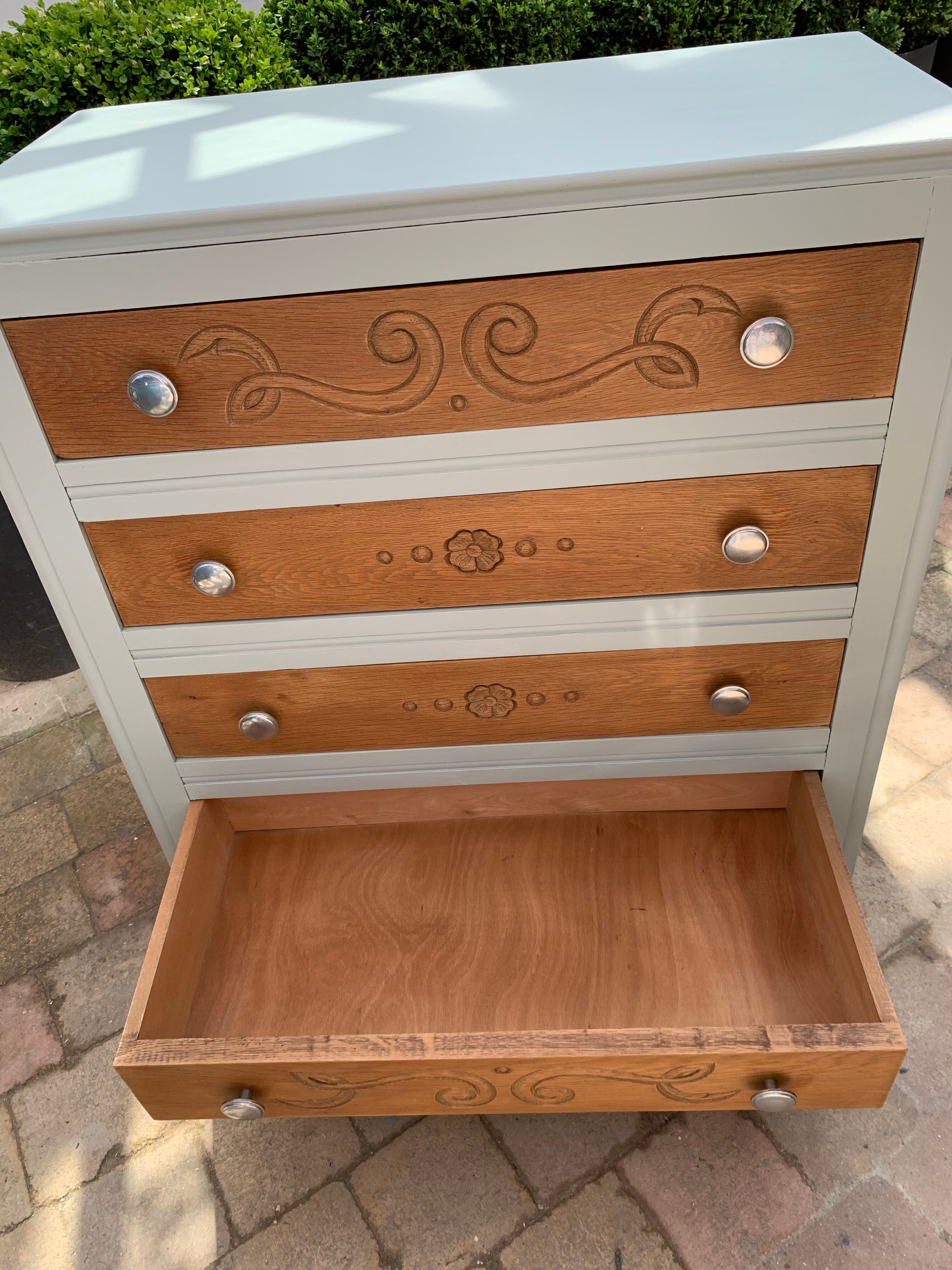 40's grey green art deco chest of drawers