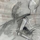 Signed cubist scene drawing