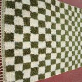 Beni Ouarain rug in Khaki Green and Cream Checkerboard, Handmade, 250x150cm
