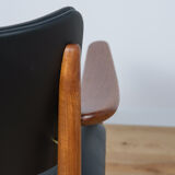 Fauteuil en teck et cuir danois du milieu du siècle, années 1970