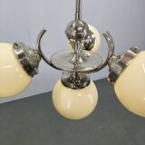 Bauhaus Globe Chandelier Czechoslovakia 1930s Chrome Pendant