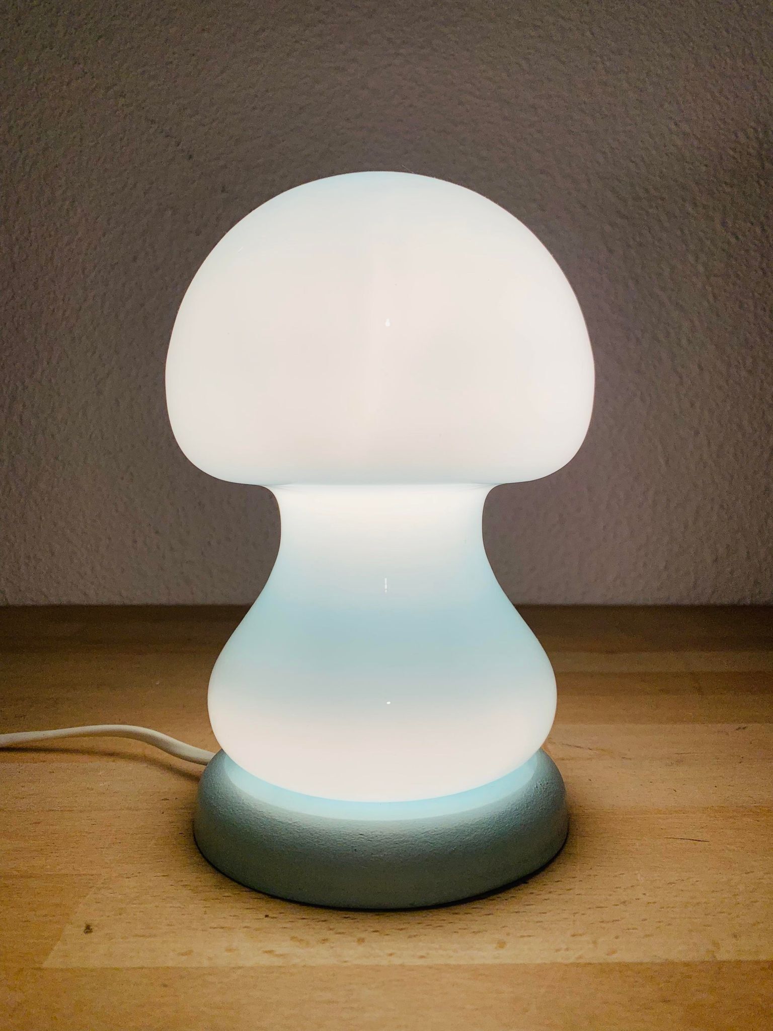 Vintage blue glass mushroom lamp