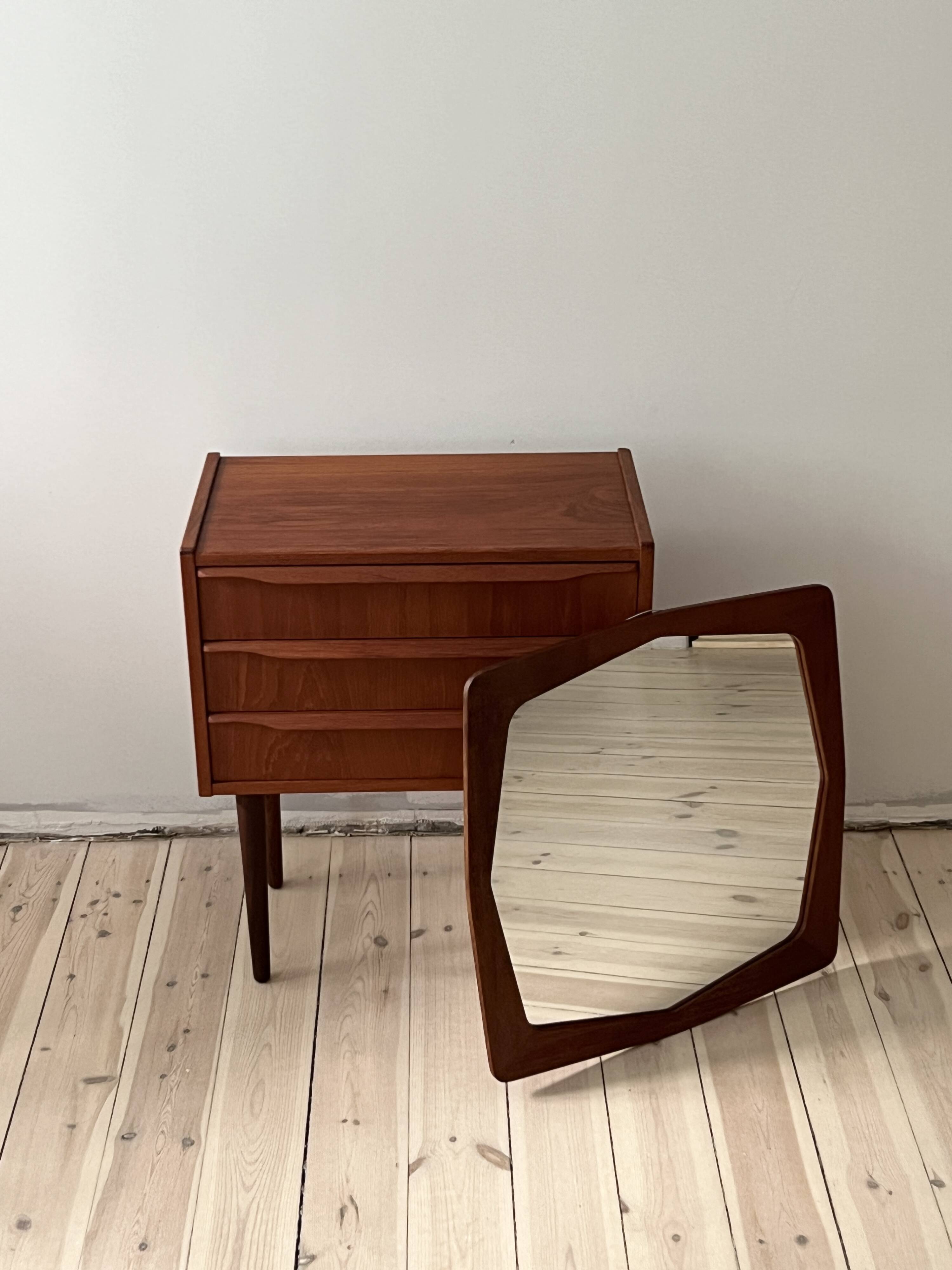 Danish vintage set of chest of drawers and mirror, teak, 1960s