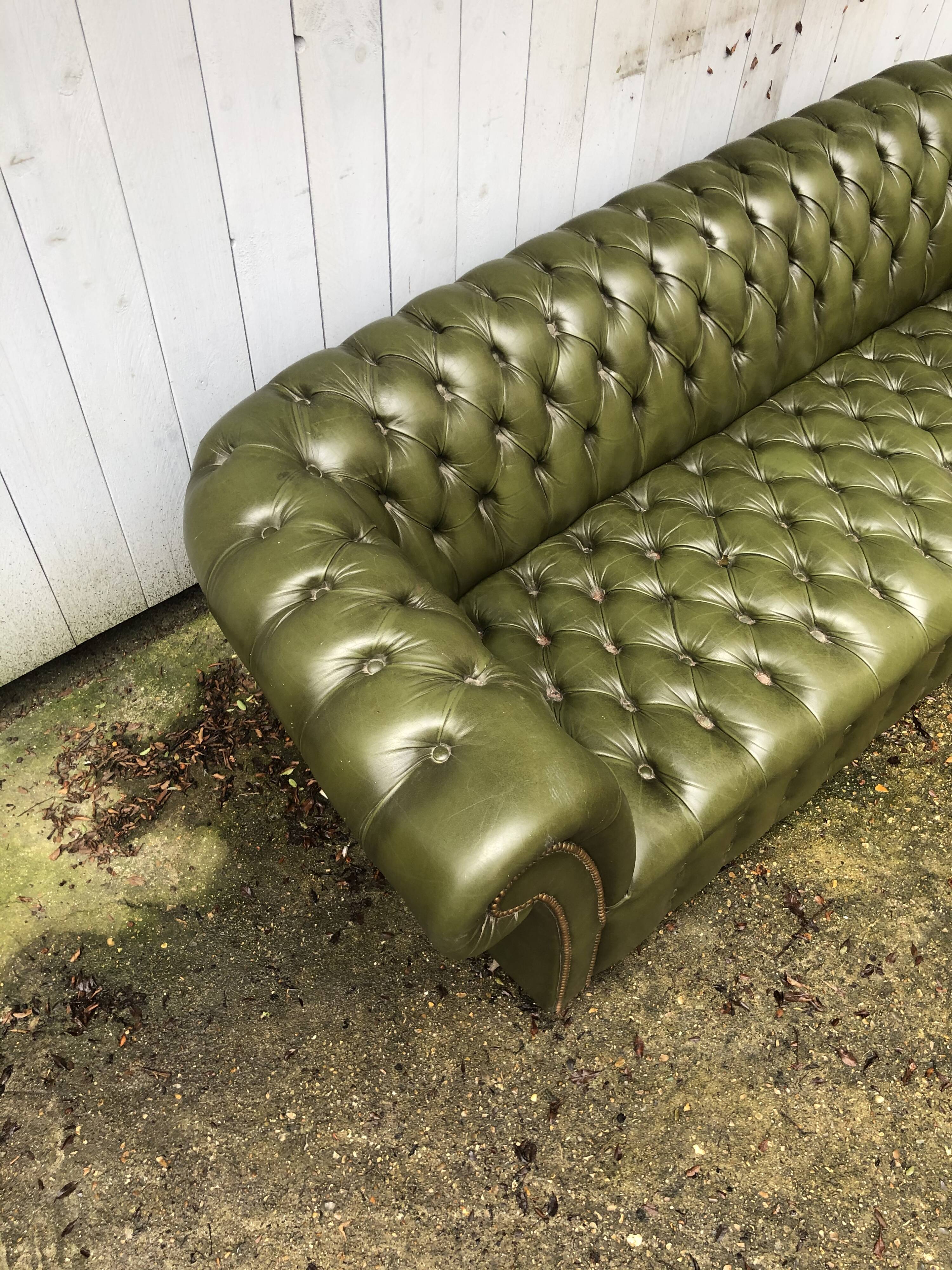 Chesterfield green leather sofa