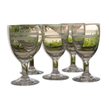 Set of 5 antique bistro glass water glasses.