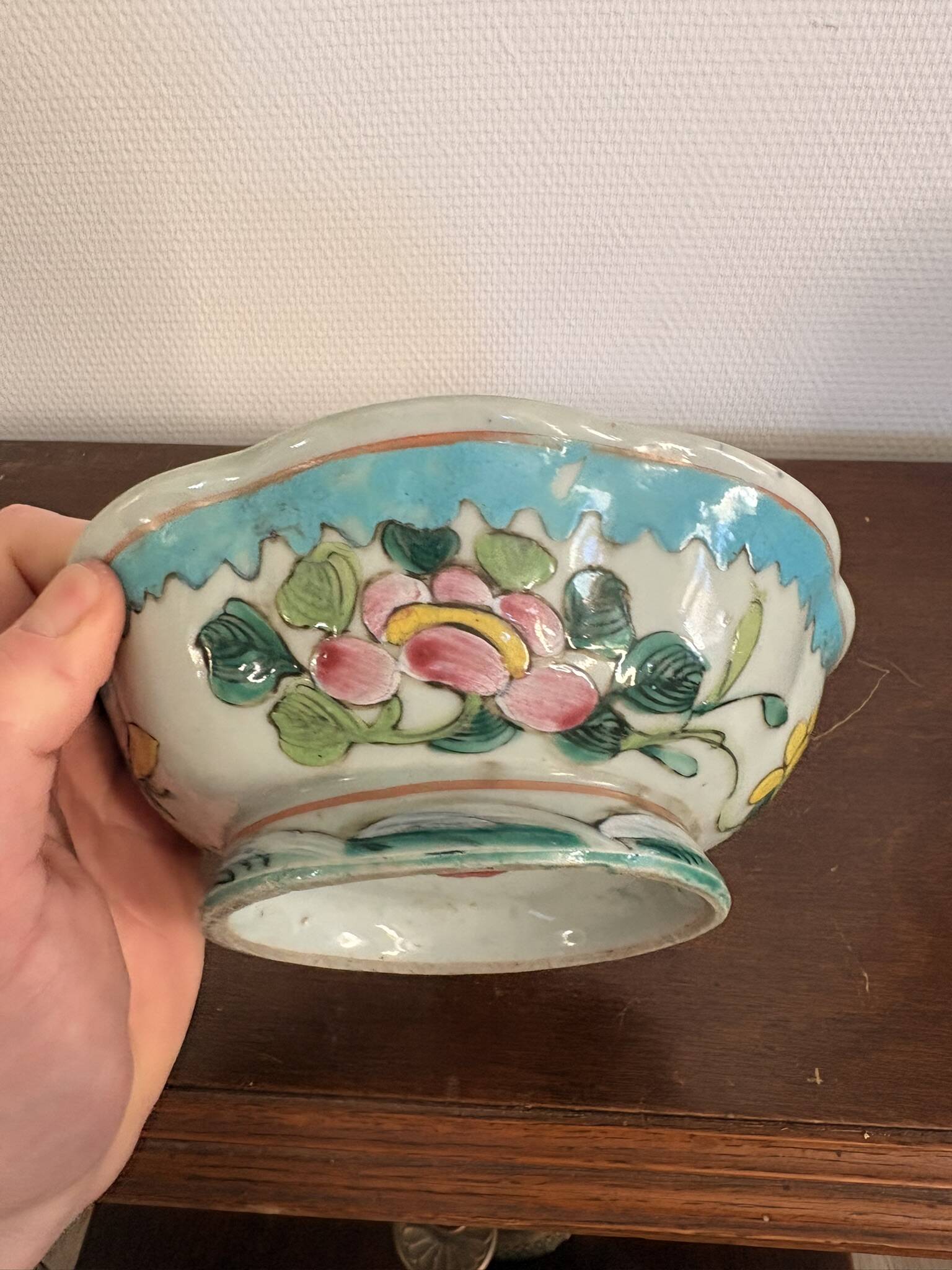 Coupe Plate Empty Pocket Family Rose Celadon Porcelain Peranakan Qing