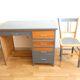 Bureau années 50 bleu nuit et sa chaise assortie
