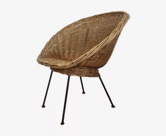 Rattan and wicker basket armchair, 50s-60s