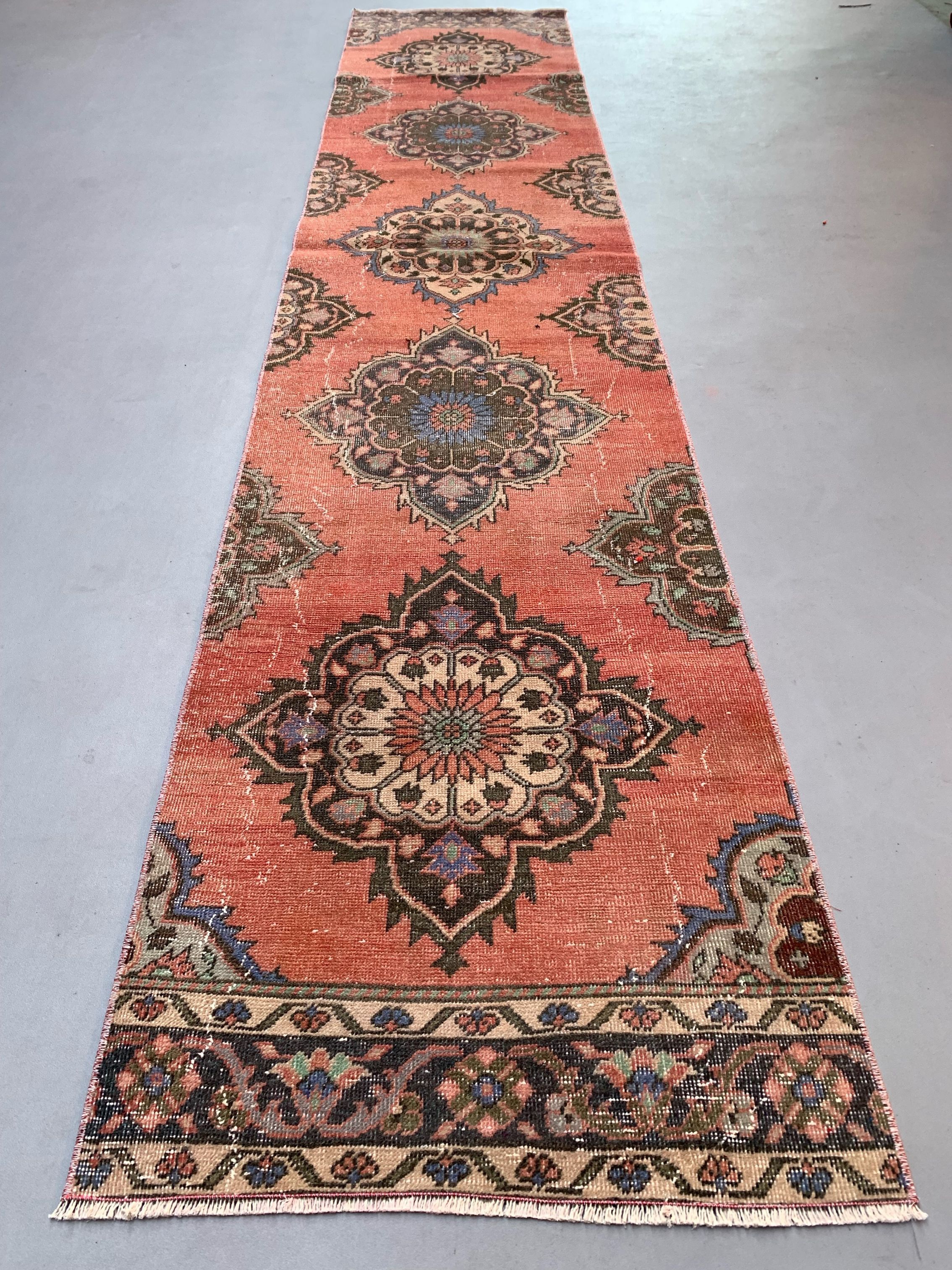 Distressed Turkish Runner 398x81 cm wool Vintage Tribal Rug