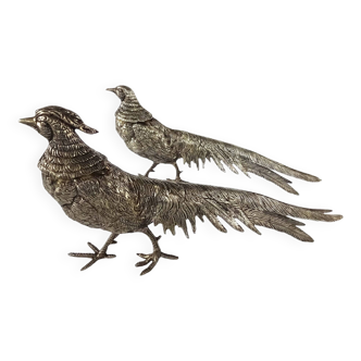 Pair of silver-plated pheasants