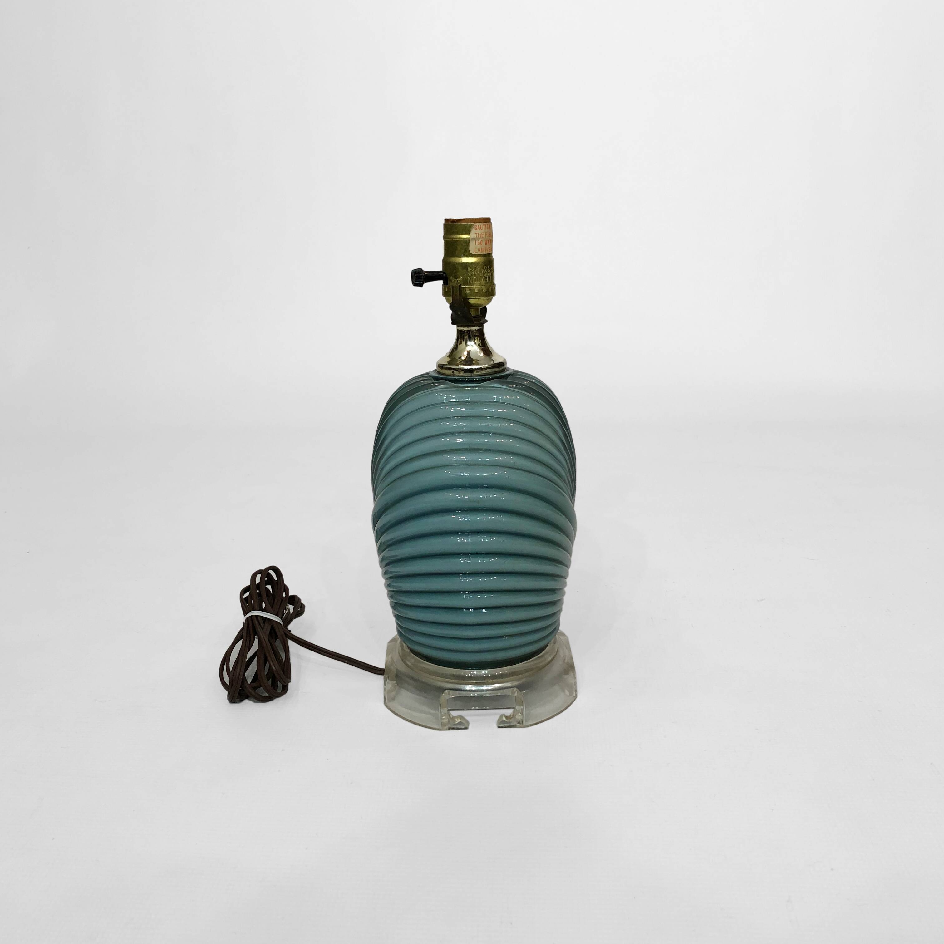 Dusty Blue Candy Table Lamp Turquoise 1970s Hollywood Regency Midcentury Vintage