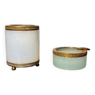 2 opaline ormolu tooth-stick holder & ashtray