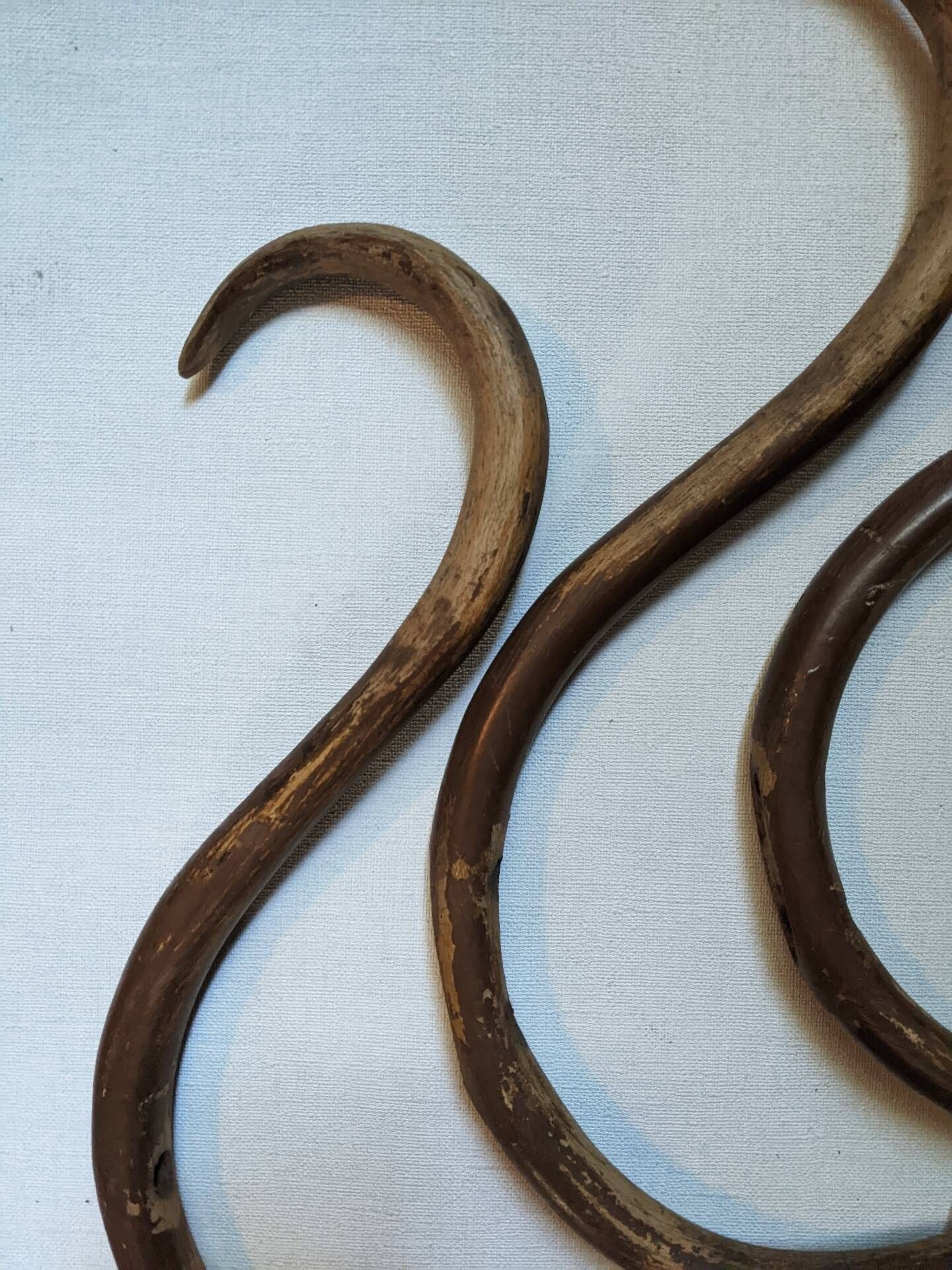 Set of curved wooden coat hooks in Thonet style.