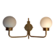 Brass and opaline two-light wall lamp, 1960