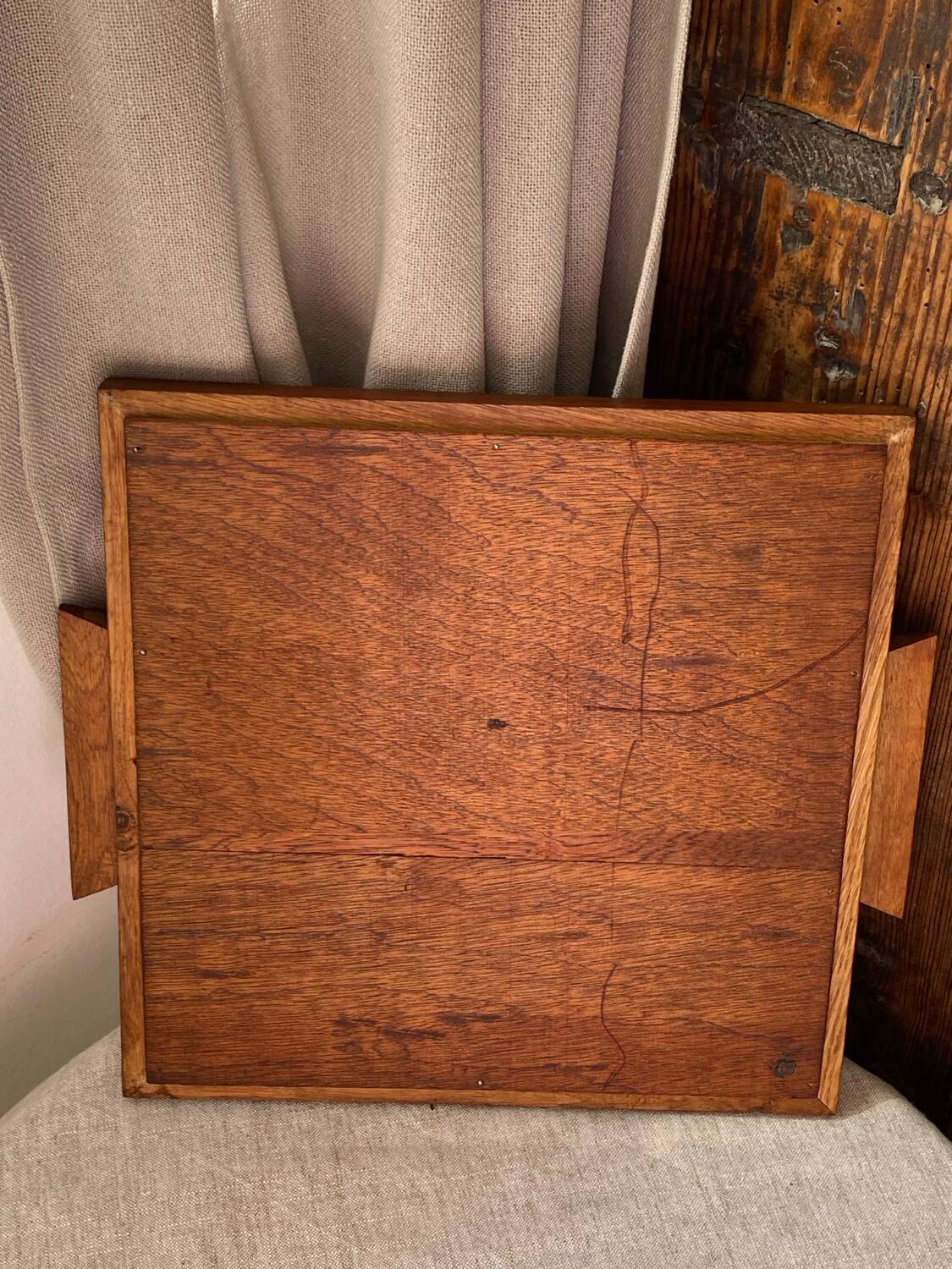 Plateau espagnole antique en céramique et bois