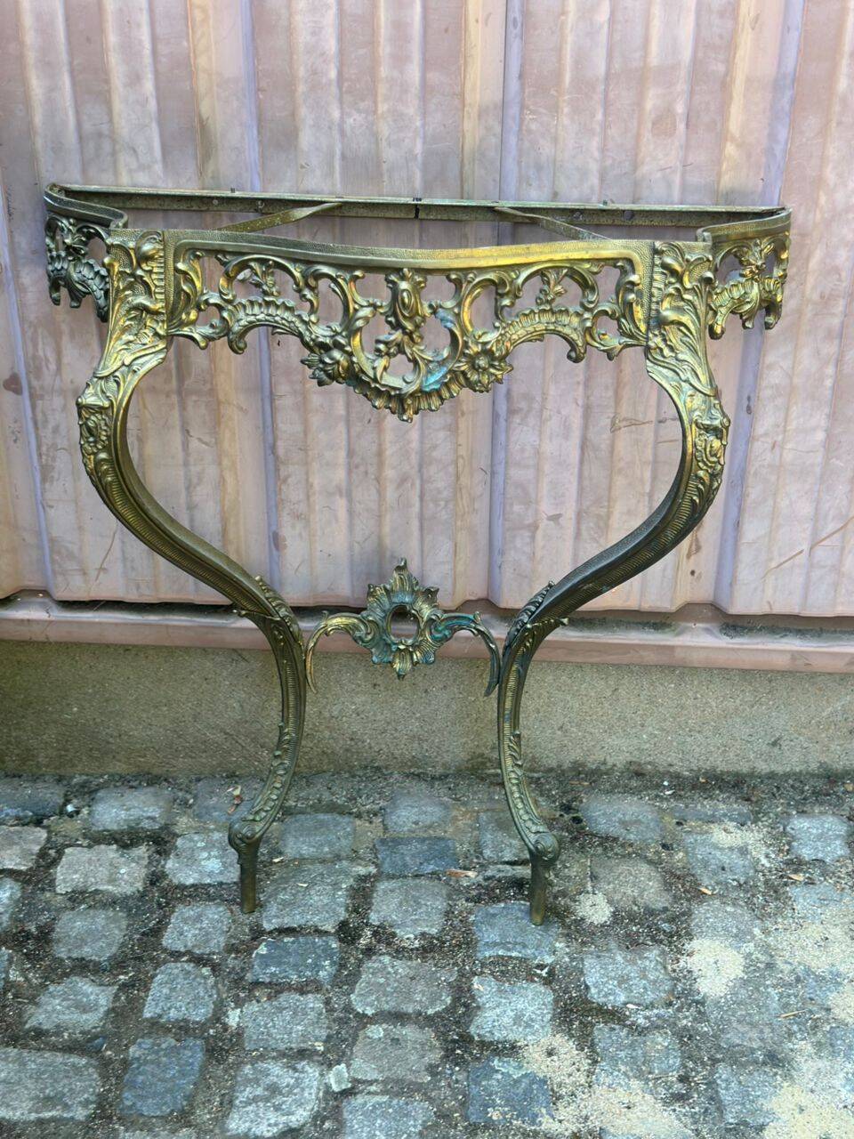 Console d'applique murale de style Louis XV bronze doré et marbre vert XIXè