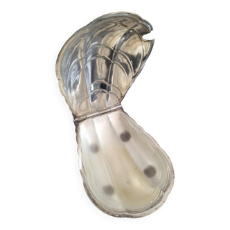 Silver metal oyster-shaped salt cellar