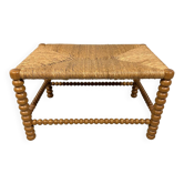 Low oak bobbin stool with rush seat 1930’s