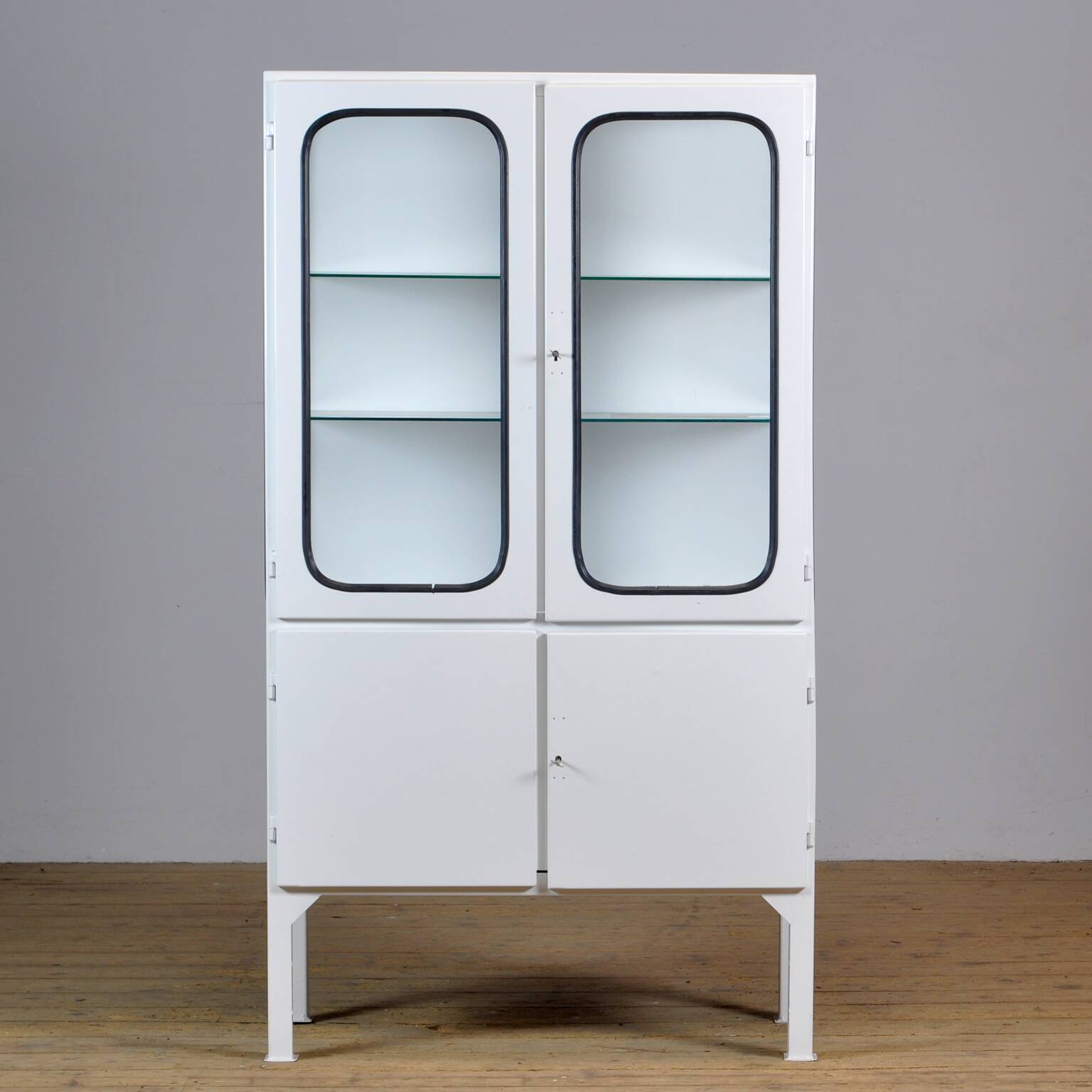 Restored Vintage Iron And Glass Medical Cabinet, 1970s