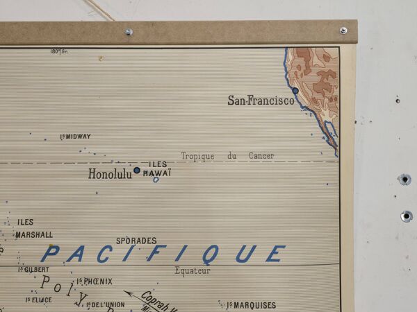 Ancienne carte de géographie carte d'école Océanie politique et physique co