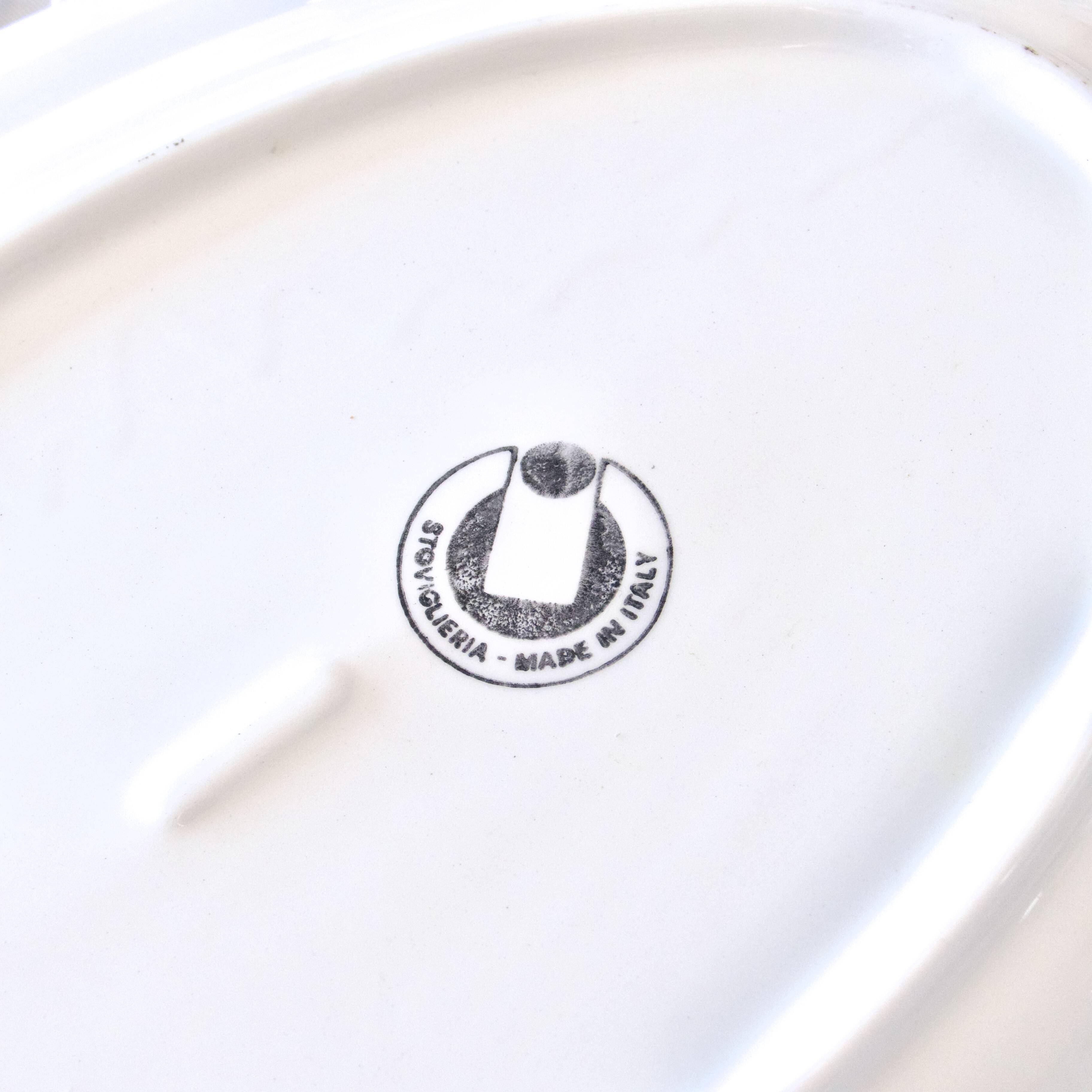 Large vintage Italian oval dish decorated with birds, flowers and fruits