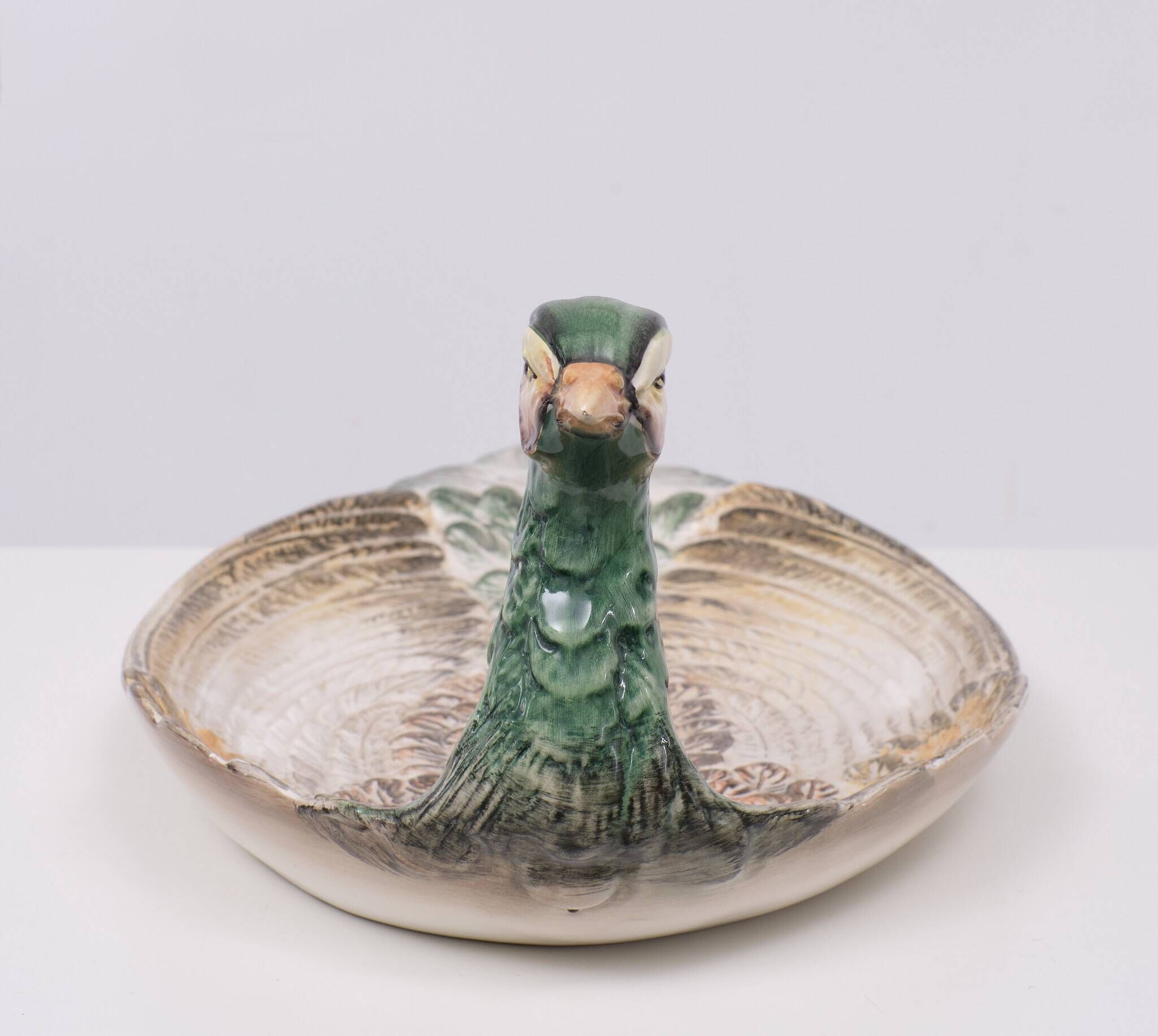 Mid century modern large Italian ceramic Peacock platter
