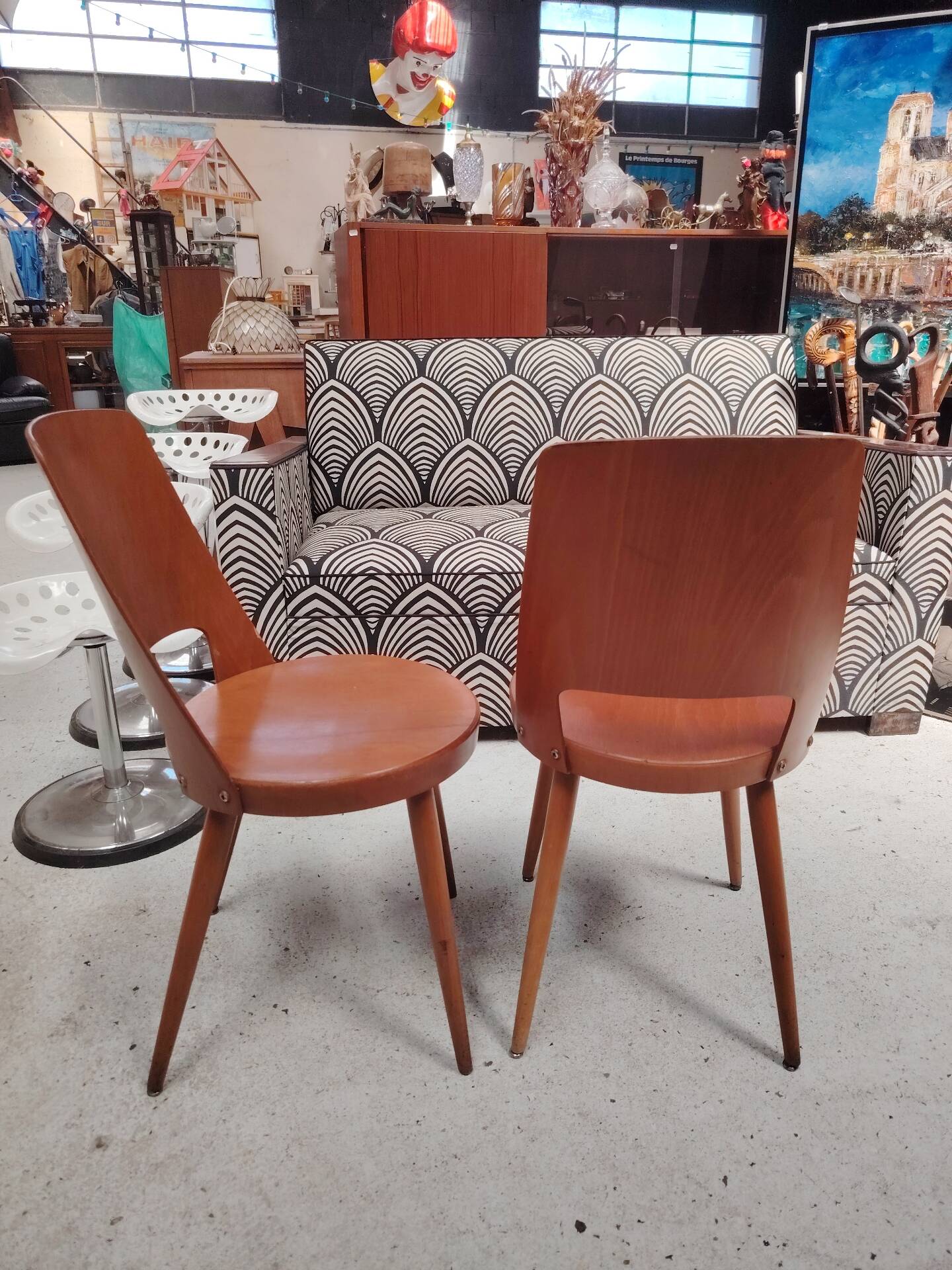 Pair of Scandinavian chairs with round seats, 1950s