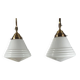 Pair of opaline glass pendant lights in white by Philips and brass from the 1920s.