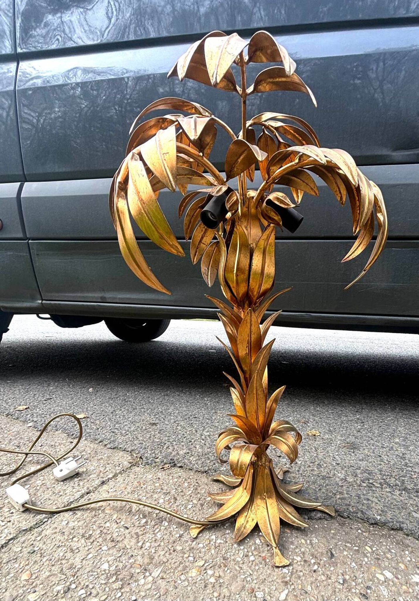 Hans Kögl Lampadaire ou lampe de table Palmier Métal Doré
