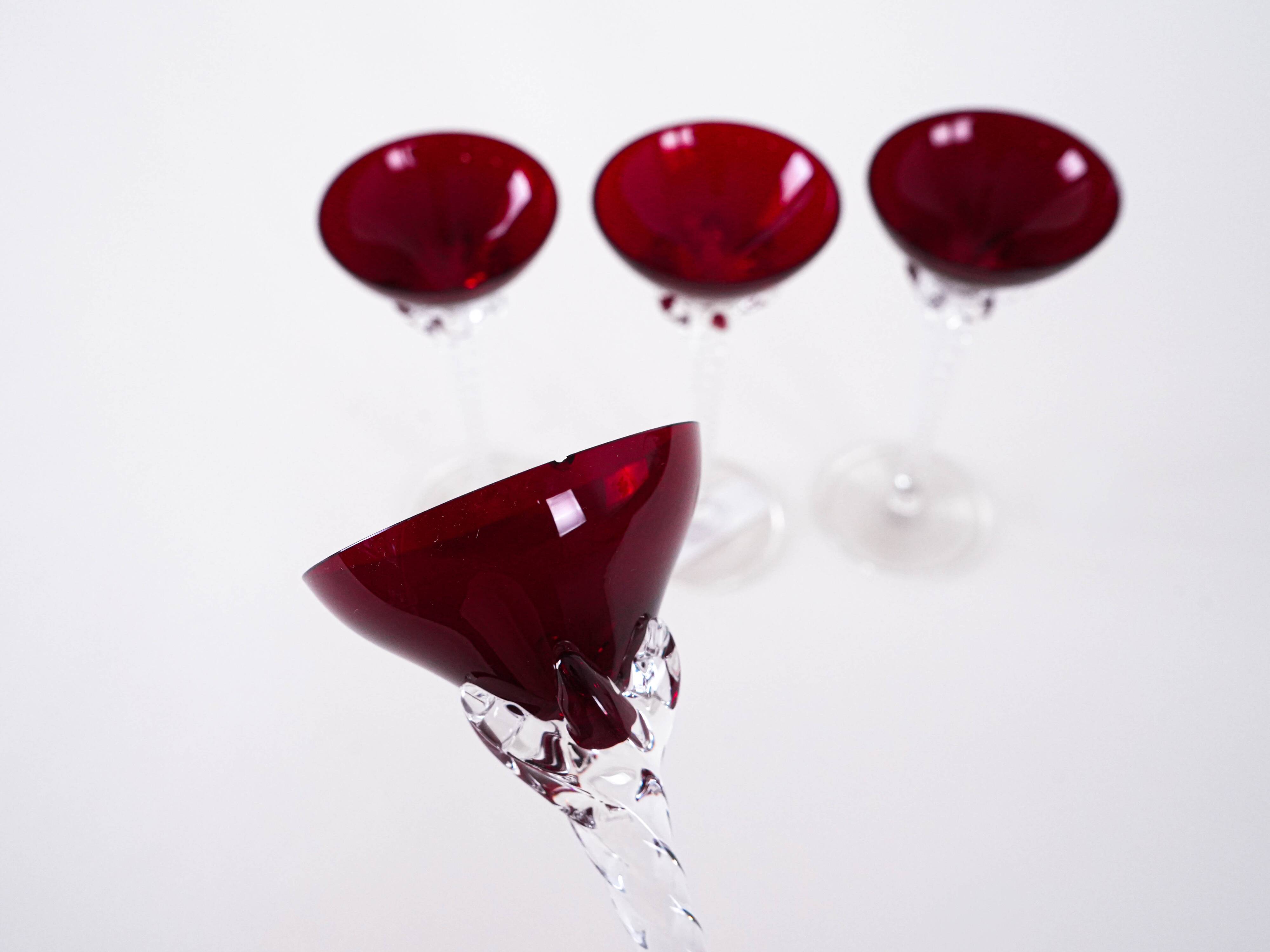 Set of ruby glasses, Danish design, 1970s, manufactured in Denmark