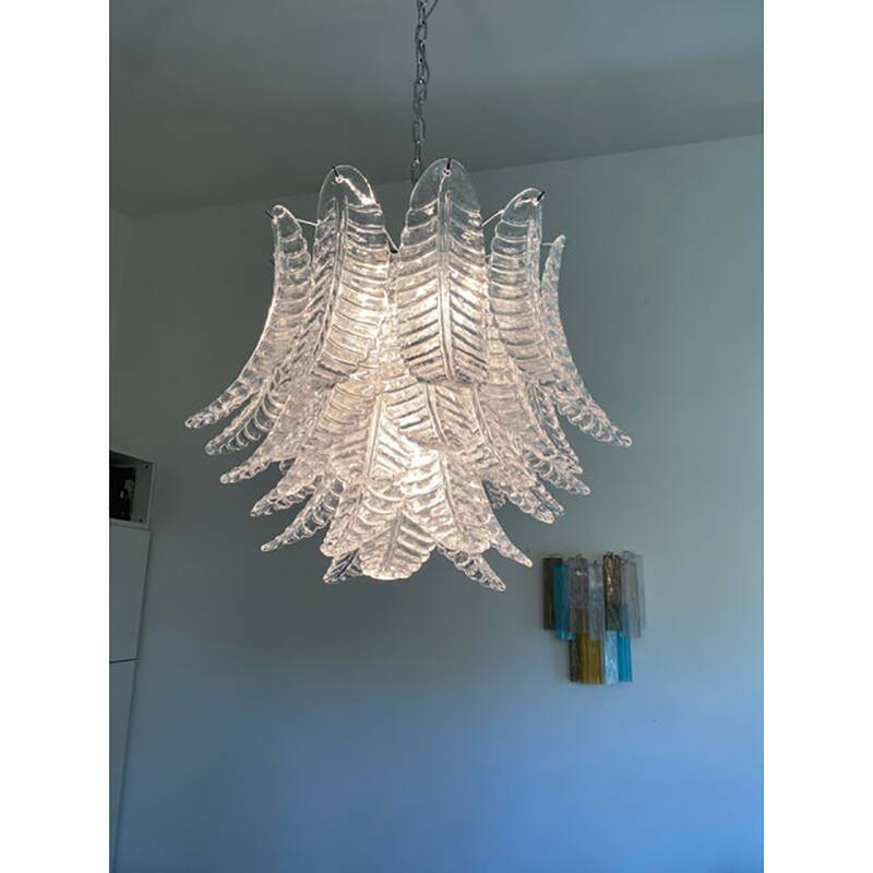 Contemporary Italian Transparent “Felci” Murano Glass Chandelier