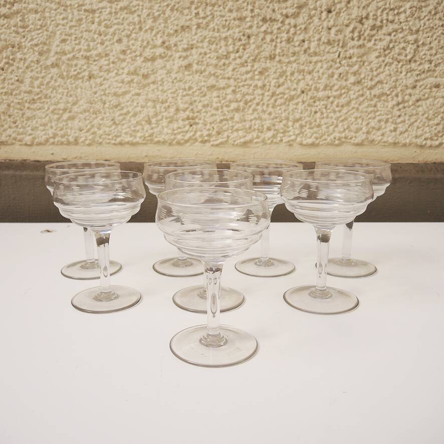 8 Antique Art Deco Champagne Glasses