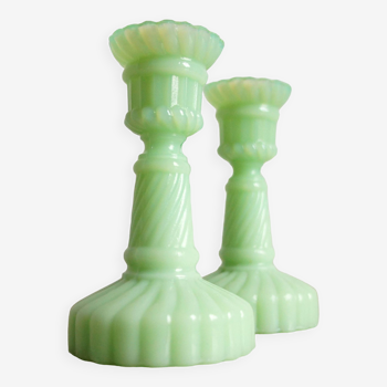Set of 2 miniature opaline candle holders from Portieux