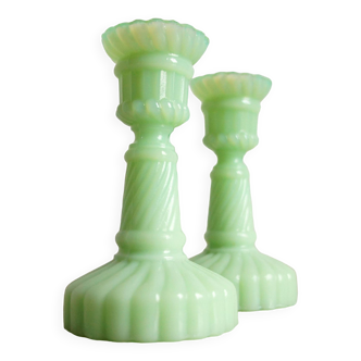 Set of 2 miniature opaline candle holders from Portieux
