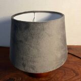 Small walnut wood ball lamp with velvet shade